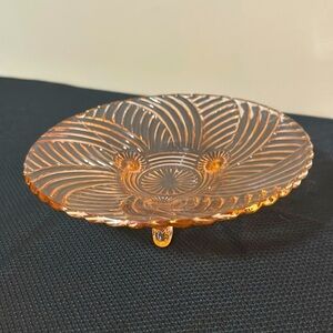 Anchor Hocking Prismatic Swirl, Pink Depression Glass Three Footed Bowl